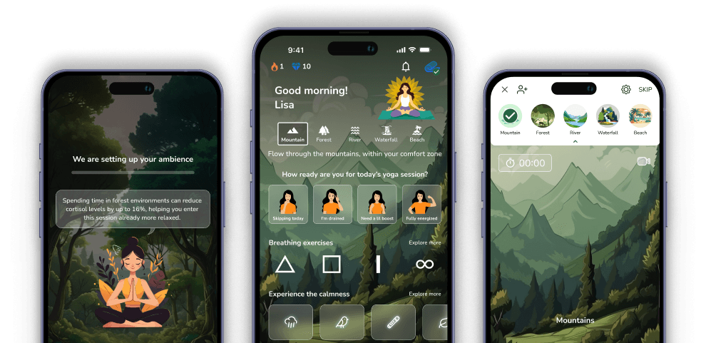3 phone screens showing ARVYA.X features